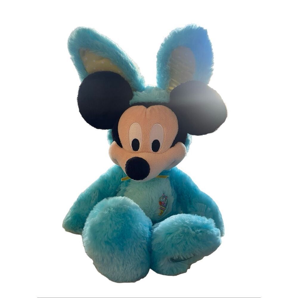 Disney Store Blue Soft Mickey Mouse Easter Bunny Plush Stuffed Toy 15"